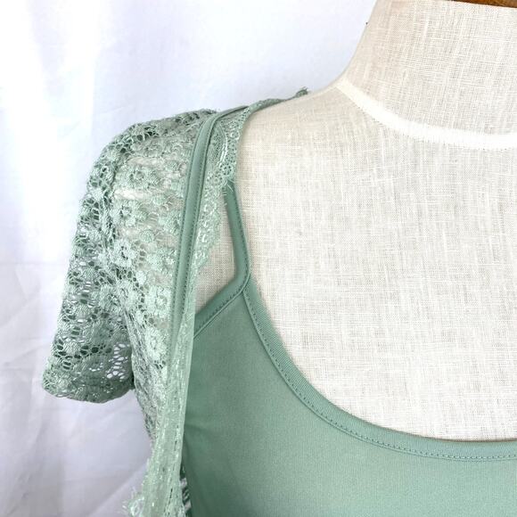Willow Root Y2K Floral Lace Overlay Top Women XS Sage Green Coquette Cottagecore - Picture 4 of 9